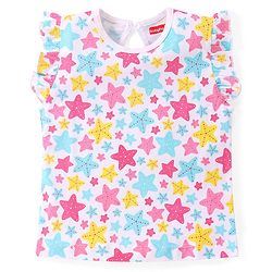 Babyhug Cotton Knit Frill Sleeves Top with Star & Text Print Pack of 3 - Multicolor