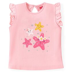 Babyhug Cotton Knit Frill Sleeves Top with Star & Text Print Pack of 3 - Multicolor
