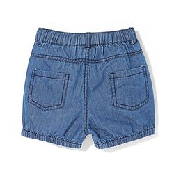 Babyhug Cotton Mid Thigh Denim Washed Shorts With Bow Applique - Dark Blue