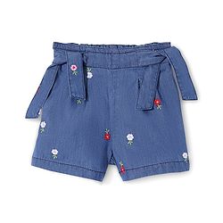 Babyhug Cotton Denim Mid Thigh Floral Embroidery Shorts - Blue