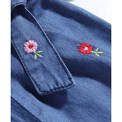Babyhug Cotton Denim Mid Thigh Floral Embroidery Shorts - Blue