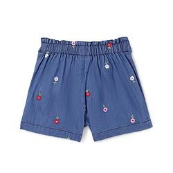 Babyhug Cotton Denim Mid Thigh Floral Embroidery Shorts - Blue
