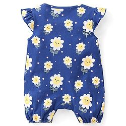 Babyhug 100% Cotton Knit Frill Sleeves Romper Floral & Heart Print Pack of 2 - Blue & Yellow
