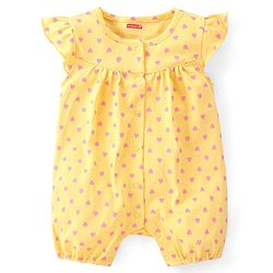 Babyhug 100% Cotton Knit Frill Sleeves Romper Floral & Heart Print Pack of 2 - Blue & Yellow