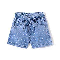 Babyhug  Mid Thigh Denim  Shorts Hearts Print with Belt Detailing - Blue