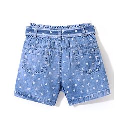 Babyhug  Mid Thigh Denim  Shorts Hearts Print with Belt Detailing - Blue