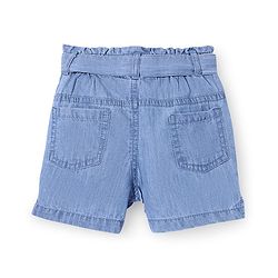 Babyhug Cotton Denim Mid Thigh Washed Shorts Floral Embroidery - Blue