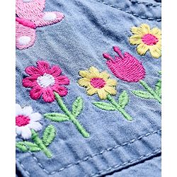 Babyhug Cotton Denim Mid Thigh Washed Shorts Floral Embroidery - Blue