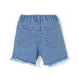 Babyhug Cotton Mid Thigh Denim Washed Shorts with Stretch Floral Embroidered - Blue