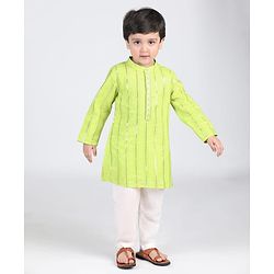 Babyhug Cotton Full Sleeves Striped Kurta Pyjama Set - Lime Green