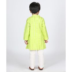 Babyhug Cotton Full Sleeves Striped Kurta Pyjama Set - Lime Green