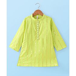 Babyhug Cotton Full Sleeves Striped Kurta Pyjama Set - Lime Green