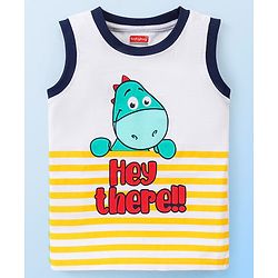 Babyhug Cotton Sleeveless T-Shirt With Animal & Text Graphics - White
