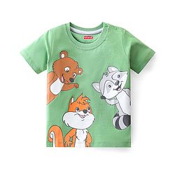 Babyhug Cotton Half Sleeves T-Shirt With Wild Animal Graphics - Green