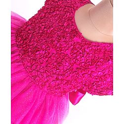 Babyhug Woven Half Sleeves Layered Party Dress with Floral Applique - Dark Pink