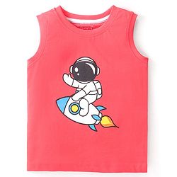 Babyhug Cotton Knit Sleeveless Tank T-Shirt Astronaut Graphics - Red