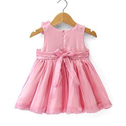 Babyhug Woven  Sleeveless Fit & Flare Party Frock with Floral Corsage - Pink