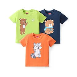 Babyhug Cotton Knit Half Sleeves T-Shirt Bear Graphics Pack Of 3 - Blue Green & Orange