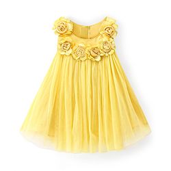 Babyhug Woven Sleeveless  A Line Dress With Floral Corsage Applique - Yellow