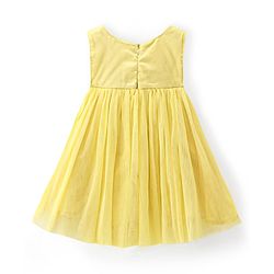 Babyhug Woven Sleeveless  A Line Dress With Floral Corsage Applique - Yellow
