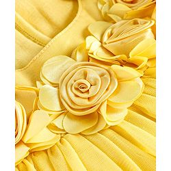 Babyhug Woven Sleeveless  A Line Dress With Floral Corsage Applique - Yellow