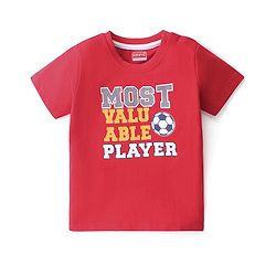 Babyhug Cotton Knit  Half Sleeves T-Shirt with Text Graphics - Red