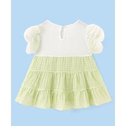 Babyhug Half Sleeves Party Frock with Floral Applique - Green & White