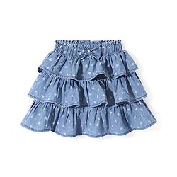 Babyhug Mid Thigh  Denim Layered Skirt Bow Detailing & Heart Print with Stretch  - Blue
