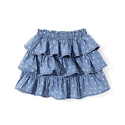 Babyhug Mid Thigh  Denim Layered Skirt Bow Detailing & Heart Print with Stretch  - Blue