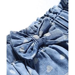Babyhug Mid Thigh  Denim Layered Skirt Bow Detailing & Heart Print with Stretch  - Blue