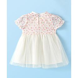 Babyhug Half Sleeves Frock with Floral Print & Embroidery - Off White