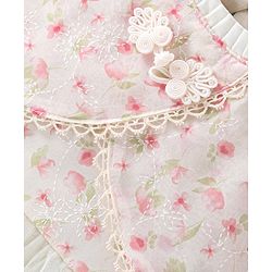 Babyhug Half Sleeves Frock with Floral Print & Embroidery - Off White