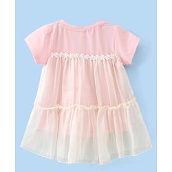 Babyhug Half Sleeves Party Frock with Floral Lace Detailing - Peach