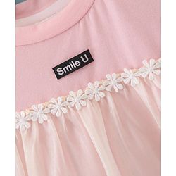 Babyhug Half Sleeves Party Frock with Floral Lace Detailing - Peach