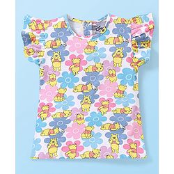 Babyhug Disney Single Jersey Knit Half Sleeves Top & Shorts Set with Floral & Winnie The Pooh Print - Multicolour