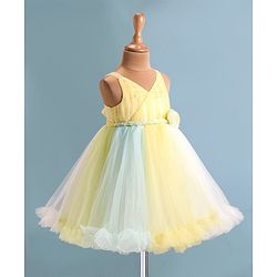 Babyhug Woven   Sleeveless Fit & Flared  Party Frock with Floral Corsage - Multicolour