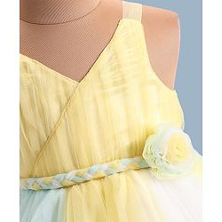 Babyhug Woven   Sleeveless Fit & Flared  Party Frock with Floral Corsage - Multicolour