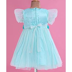 Babyhug Woven Half Puffed Fit & Flared Solid Colour Party Frock with Floral Applique - Light Blue