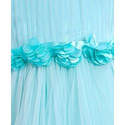 Babyhug Woven Half Puffed Fit & Flared Solid Colour Party Frock with Floral Applique - Light Blue