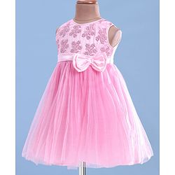 Babyhug Woven Sleeveless Fit & Flared Party Frock with Floral Embroidery & Floral  Applique - Pink