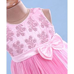 Babyhug Woven Sleeveless Fit & Flared Party Frock with Floral Embroidery & Floral  Applique - Pink