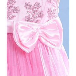 Babyhug Woven Sleeveless Fit & Flared Party Frock with Floral Embroidery & Floral  Applique - Pink