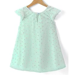 Babyhug Sleeveless Party Frock with Sequin Detailing & Floral Applique - Mint