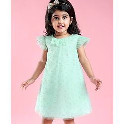 Babyhug Sleeveless Party Frock with Sequin Detailing & Floral Applique - Mint