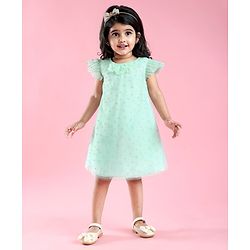 Babyhug Sleeveless Party Frock with Sequin Detailing & Floral Applique - Mint