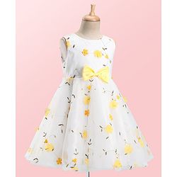 Babyhug Woven Sleeveless Fit and Flare Party Frock with 3D Floral Applique - Off- White
