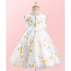 Babyhug Woven Sleeveless Fit and Flare Party Frock with 3D Floral Applique - Off- White