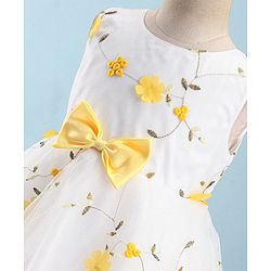 Babyhug Woven Sleeveless Fit and Flare Party Frock with 3D Floral Applique - Off- White