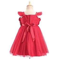 Babyhug Woven Sleeveless Fit and Flare Ruffle Party Dress with Floral Corsage - Red