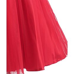 Babyhug Woven Sleeveless Fit and Flare Ruffle Party Dress with Floral Corsage - Red
